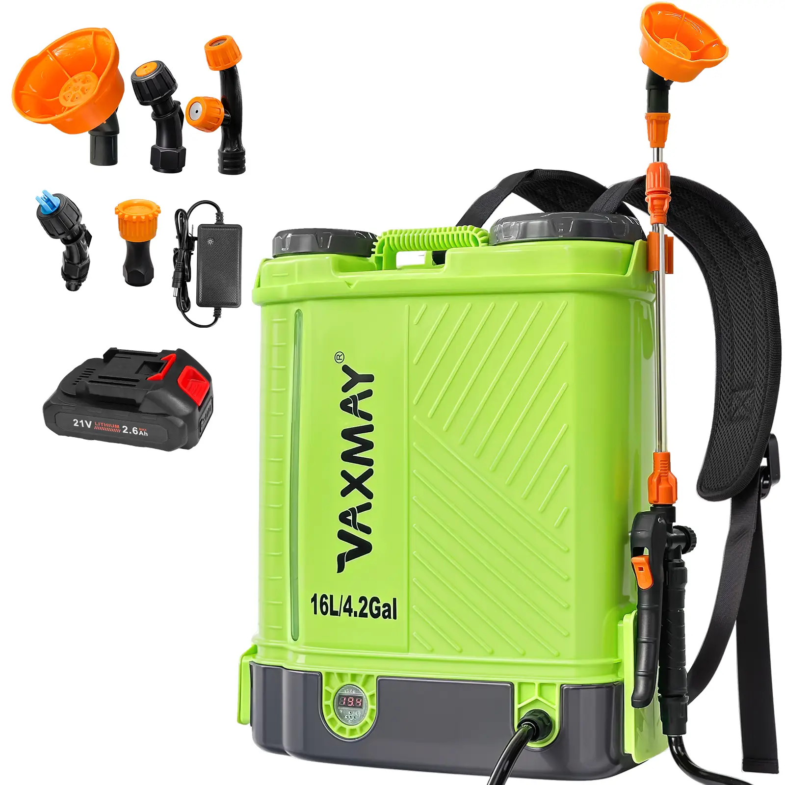 VAXMAY Battery Powered Backpack Sprayer 4 Gallon 100 PSI Electric Garden Sprayer Works with Makita 18V Battery 5 Nozzles Telescopic Wand Included 2.6