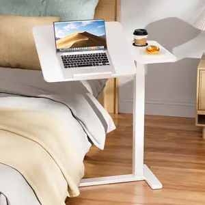 Overbed Bedside Table With Hidden Wheels, Adjustable Medical Tilt Top Hospital Bed Table Over The Bed, Rolling Desk Mobile Standing Desk