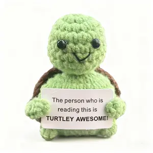Handmade Crochet Turtle Plushie with "You Are Turtley Awesome!" Message | Cute & Inspirational Desk Decor | Unique Encouragement Stuffed Animal Gift for Friends, Kids, Office | 3.5-inch / 9cm