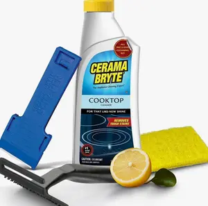Glass Cooktop and Stove Top Cleaner Combo Kit - Includes Cleaning Tool, Razor, Scraper and 1 Pad to Remove Tough Stains - Use on Gas, Electric, Ceramic Surfaces, 18 Ounces, 4 Piece