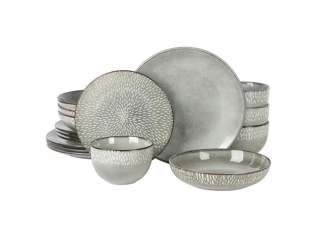 Gibson Elite Matisse 16 Piece Stoneware Dinnerware Set in Grey with Reactive Glaze Gibson Elite Matisse 16 Piece Stoneware Dinnerware Set in Grey with Reactive Glaze