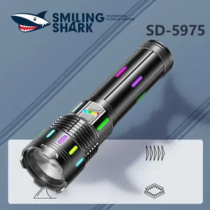 【SD-5975】Smiling Shark multifunctional flashlight, made of aluminum alloy, equipped with an 181300 battery, featuring stepless dimming with a long press and adjustable zoom, meeting the needs of daily life