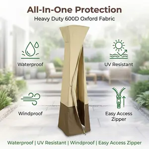 Patio Pyramid Heater Cover Outdoor Heater Cover Waterproof Torch Heater Covers 210D Oxford Fabric Garden Furniture Cover Stand up Heater Cove for Radiator Beige&Coffee 42x90’’