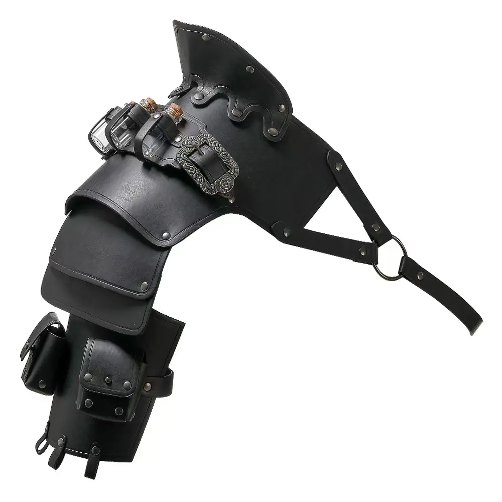 Retro Punk PU Leather Shoulder Armor, Single-Shoulder Warrior Accessory for Halloween and Cosplay Parties, Cool And Handsome, Leather & Faux Leather