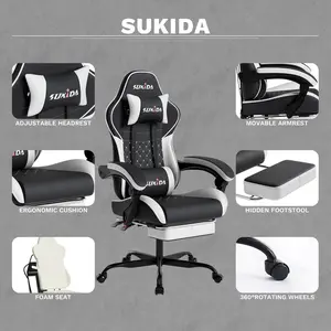 SUIKDA Gaming Chair, 360° Swivel Gaming Chair, Office Chair Features premium upholstery and ergonomic design Adjustable lumbar support height Office chair