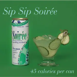 Soiree Non Alcoholic Mocktails The Cool Breeze Cucumber Elderflower Lychee & Mint Ready to Drink 12 Pack 12oz Cans Non-Alcoholic Lightly Sparkling Mocktail Naturally Flavored