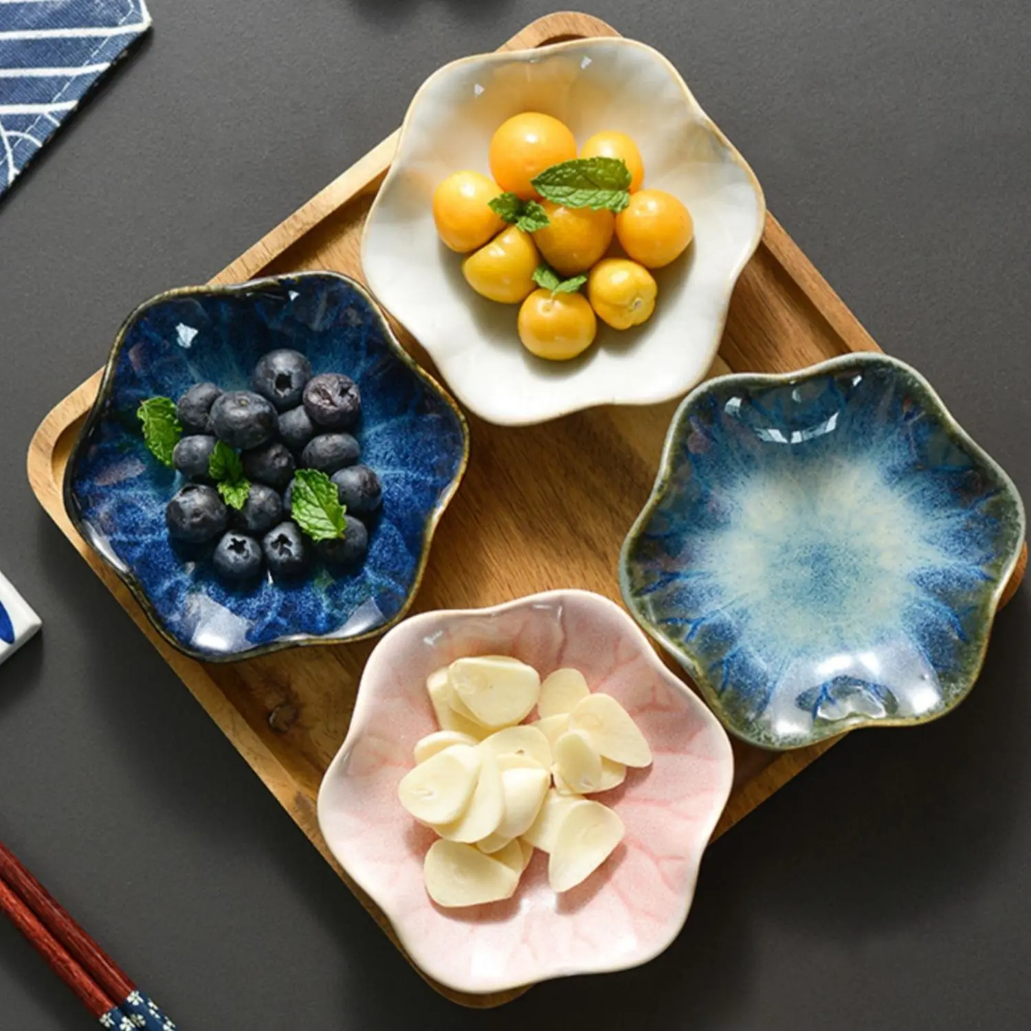 Ceramic Dipping Bowl Set, 4 Counts/set Irregular Shaped Sauce Dish, Snack Dish, Dipping Bowl, Serving Bowls for Home Kitchen Dining Room Kitchenware Ceramics