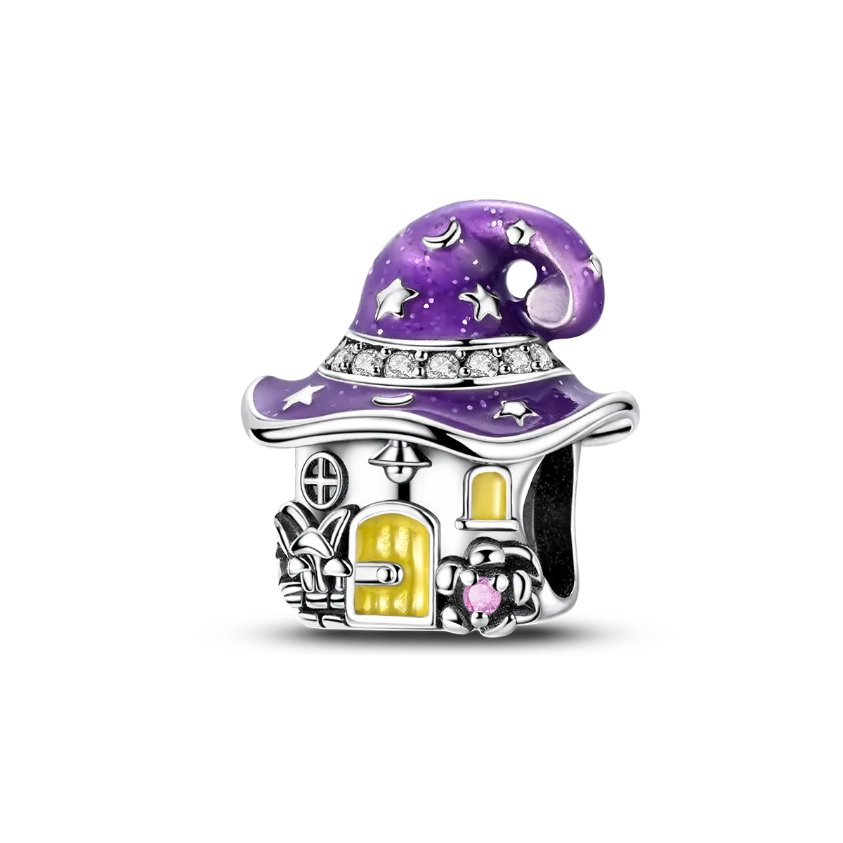 MULA Silver-Plated Luminous Wizard Hat House Charm Jewelry Necklace - Color-Changing Enamel, CZ, Mix and Match Women's Fashion Jewelry, Creative Ways, Charming Brilliance in the Dark, Ideal for Halloween, Christmas, Anniversary, Birthday