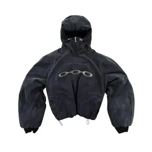 Vintage Wash Zipper Hoodie Y2K Jacket Harajuku Hip Hop Alphabet Embroidery Oversized Pullover for Men & Women Beige Long Sleeve Casual Menswear Women's Oversized Half Zip Fleece Pullover