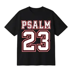 Unisex Graphic Print Tee Cotton Oversized T-Shirt with Psalm 23 Varsity Number Design, Faith Inspired Athletic Style Casual Streetwear Top for Everyday Wear