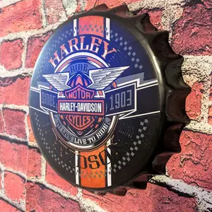 Harley-Davidson Live To Ride Bottle Cap Wall Sign 15" Mancave Garage Decor