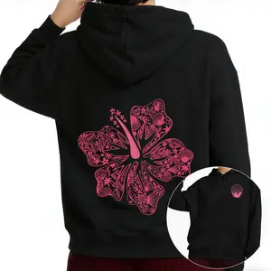 Pink Hibiscus Tropical Graphic Hoodie – Long Sleeve Tee for Beach Aesthetic Fans