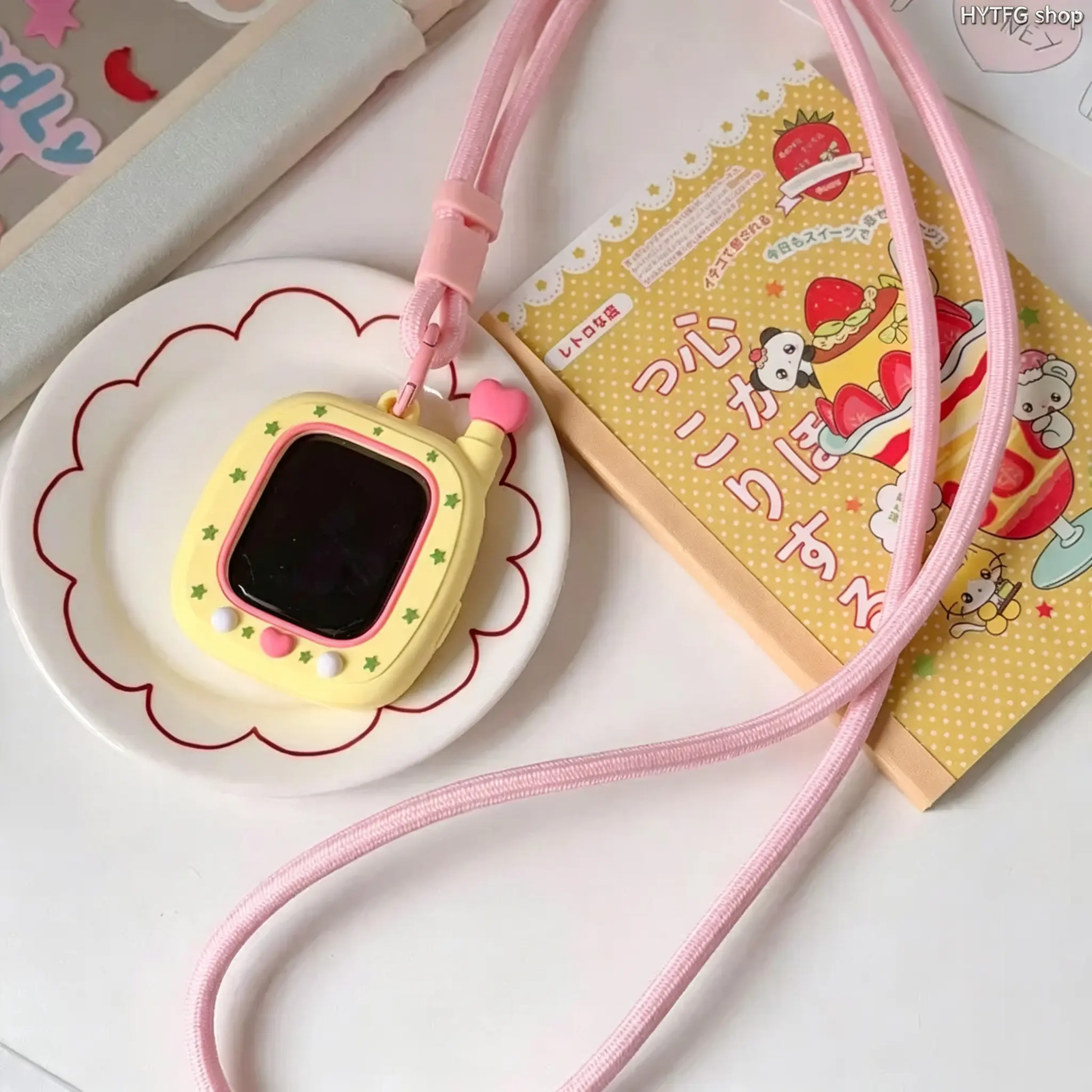 Smart Watch Protective Case, Cute Wearable Accessory, Retro Styled Watch Shell With Adjustable Neck Lanyard, Shock‑Absorbent Scratch‑Proof Silicone Housing, Easy Install For Daily Outdoor Hands‑Free Carrying