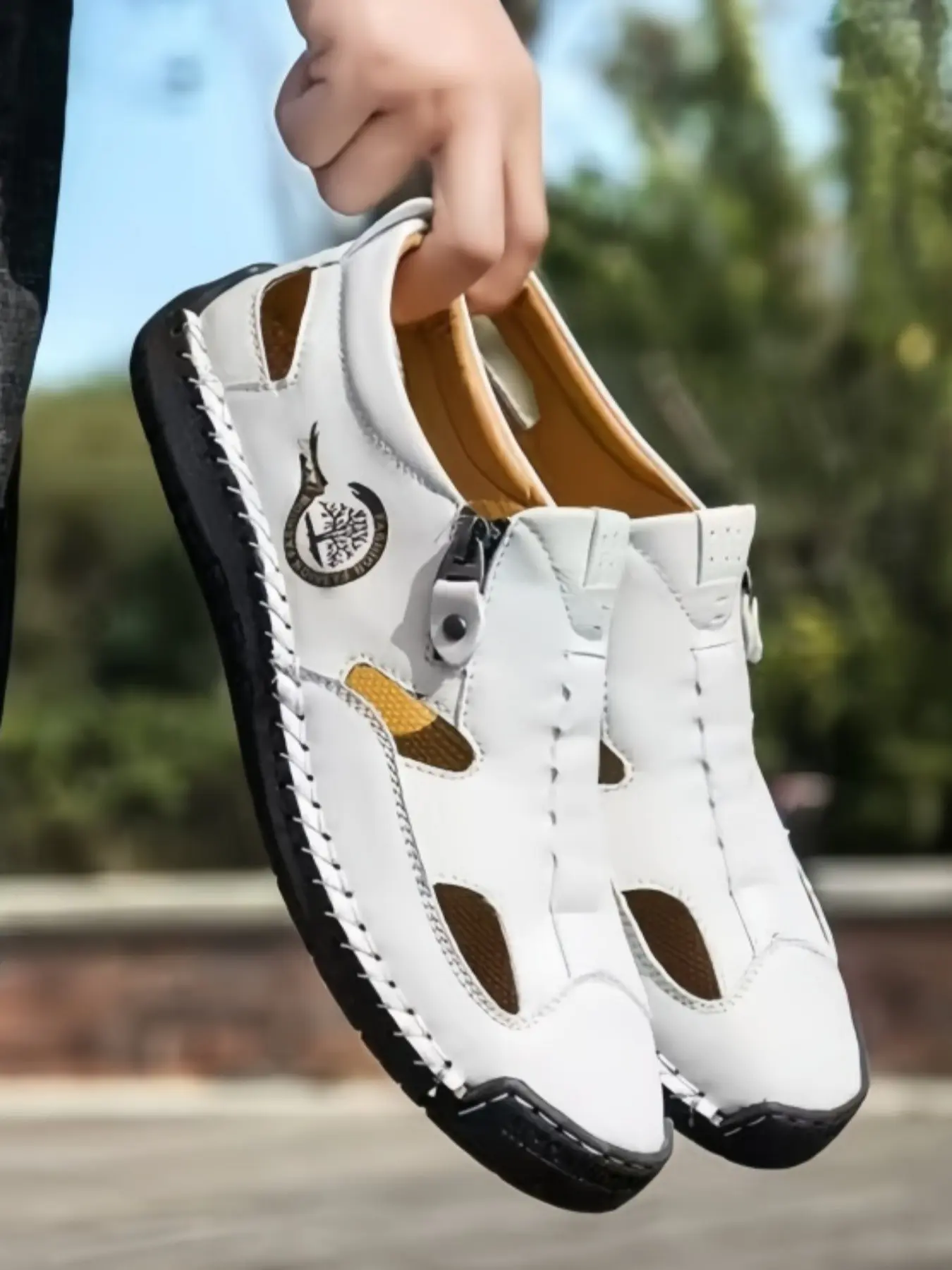 Men's Handmade Stitched Adjustable Buckle Up Sandals Summer New Lightweight Breathable Outdoor Travel Beach Shoes Non-Slip Rubber Sole Casual, Stylish Casual Sandals, Unique Sandals