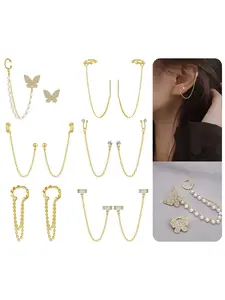 12Pcs Cuff Earring Chain Leaf Snowflake Star Butterfly with CZ Crawler Climber Earring Studs Drop Dangling Chain Wrap Tassel Earring for Women Men 20G Silver Gold Tone Versatile Earrings