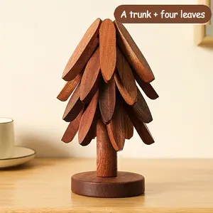 Set of 4 Leaf-Shaped Insulated Tree Mats, Wooden Heat-Resistant Table Mats, Christmas Tree Design, Pot Pad Cup Holder, Modern Simple Plate Mat, Wooden Coasters