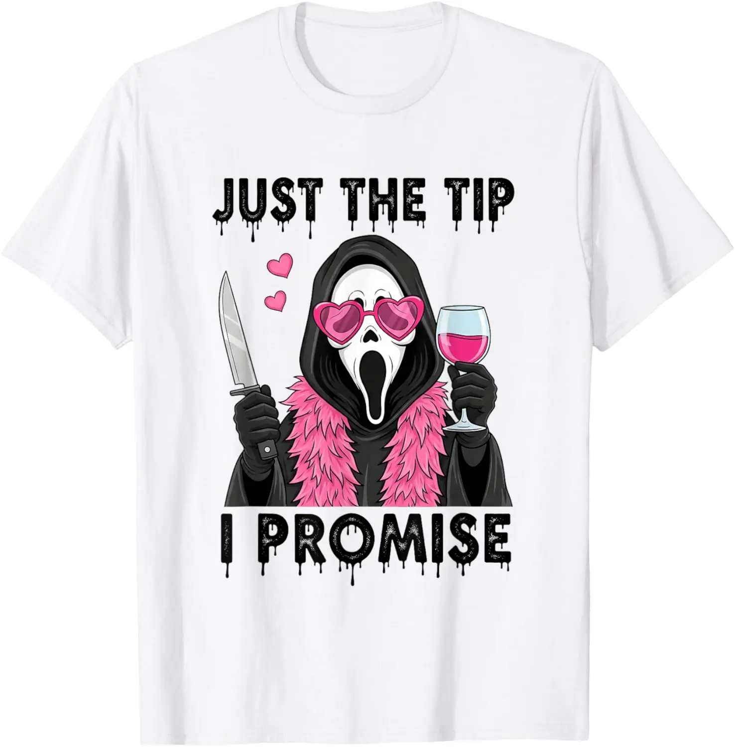 Men's Short-Sleeve Casual Tshirt - Round Neck Streetwear Top with "Just The Tip I Promise" Funny Horror Graphic