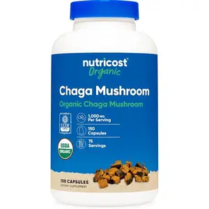 Nutricost Organic Chaga Mushroom Capsules 1000mg, 75 Servings - CCOF Certified Made with Organic Chaga Mushroom, Vegetarian, Gluten Free, 500mg Per Capsule, 150 Capsules