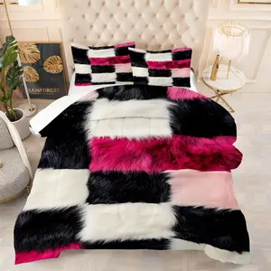 Simulated Multi-Colored Plush Plaid Comforter Set, Y2K-Style Bedding Set, Soft Bedding Sets, Soft and Cozy Quilted Bedspread, Perfect for Creating A Cozy Atmosphere In Bedroom, 2/3Pcs Includes 1 or 2 Pillowcases, Pillow Inserts Not Included