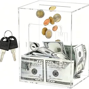 Clear Piggy Bank with Lock, Coin Piggy Bank, 1 Count Acrylic Money Box, Desktop Money Storage Box, Money Saving Box, Money Savings Box, Home Decor, Gift for Kids, Ornaments
