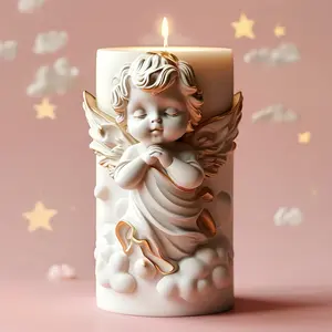 Angel Candle Mold with Winged Relief Design, Cloud Base Decoration Silicone Mould, Sacred Light Prayer Candle Maker, Candle Making, Holiday