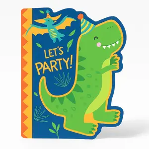 Dino-Mite Deluxe Dinosaur Birthday Invitations with Envelopes, 8-Pack