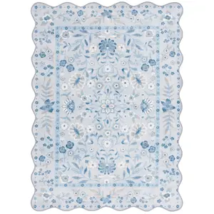 Blue Persian Faux Fur Scalloped Area Rug – 4 x 56 Soft Indoor Carpet for Bedroom & Living Room