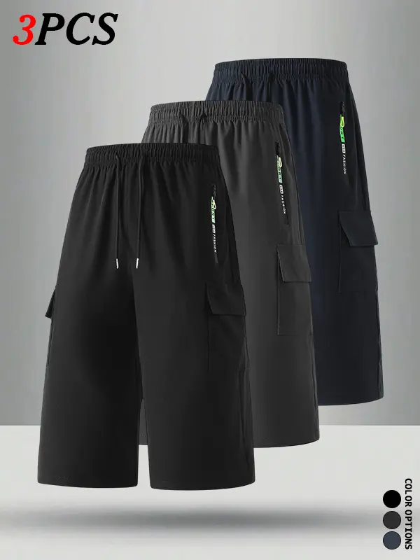3-Pack Men’s Summer Cargo Shorts – 7/10 Length, Loose Casual Sport Shorts with Multiple Pockets