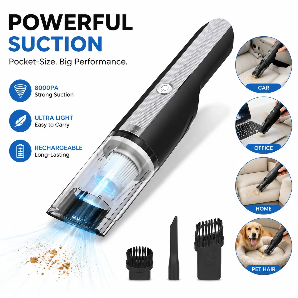 Wireless Car Vacuum Cleaner, High Suction Handheld Vacuum, Rechargeable Home Vacuum Cleaner