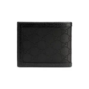 GUCCI GG Logo Striped Canvas and Leather Bifold Wallet for Men in Black