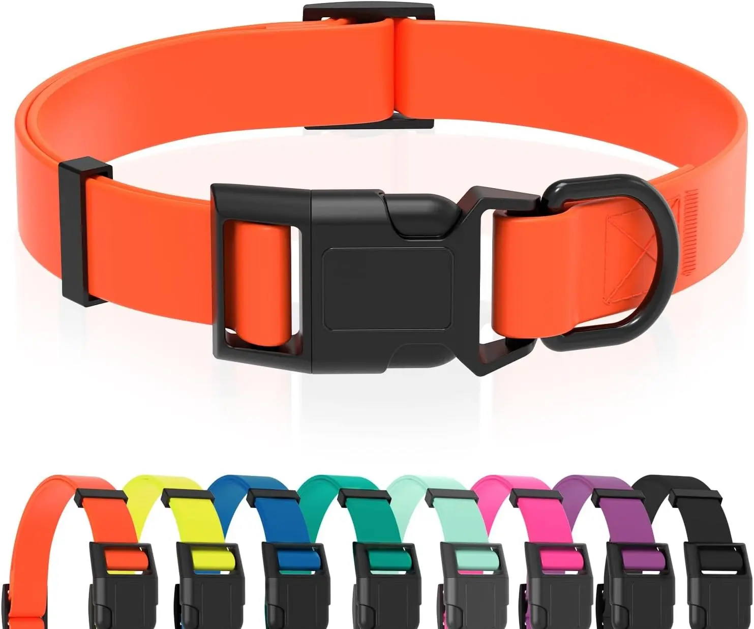 Waterproof Easy to Clean Rubber Dog Collar with Quick Release Buckle Fits Small Medium or Large Dogs Orange M 11.8-18.5 inch