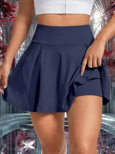 Women's Solid High Waist Ruffle Trim Layered Skort, Casual Comfy Breathable Skort for Daily Wear, Ladies Bottoms for Spring, Ruffle Trim Skorts