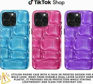 NeeDohS Cool Crush Ice Cube Phone Case, 3D Visual Printed Graphic Hard Phone Cover, Anxiety Sensory Play Blue 17 Air Pro Max