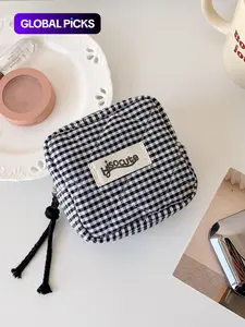 Plaid Pattern Quilted Makeup Bag, Portable Cosmetic Storage Bag with Zipper, Handheld Cosmetic Pouch, Cosmetics Organizer, Versatile Makeup Organizer Pouch for Travel & Daily Used,Gifts For Women, Travel Essentials
