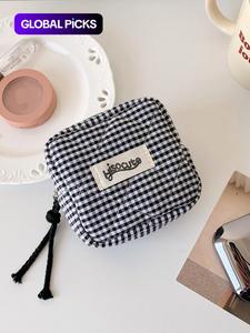 plaid pattern makeup bag, portable cosmetic storage bag with zipper, versatile makeup organizer pouch for travel & daily used