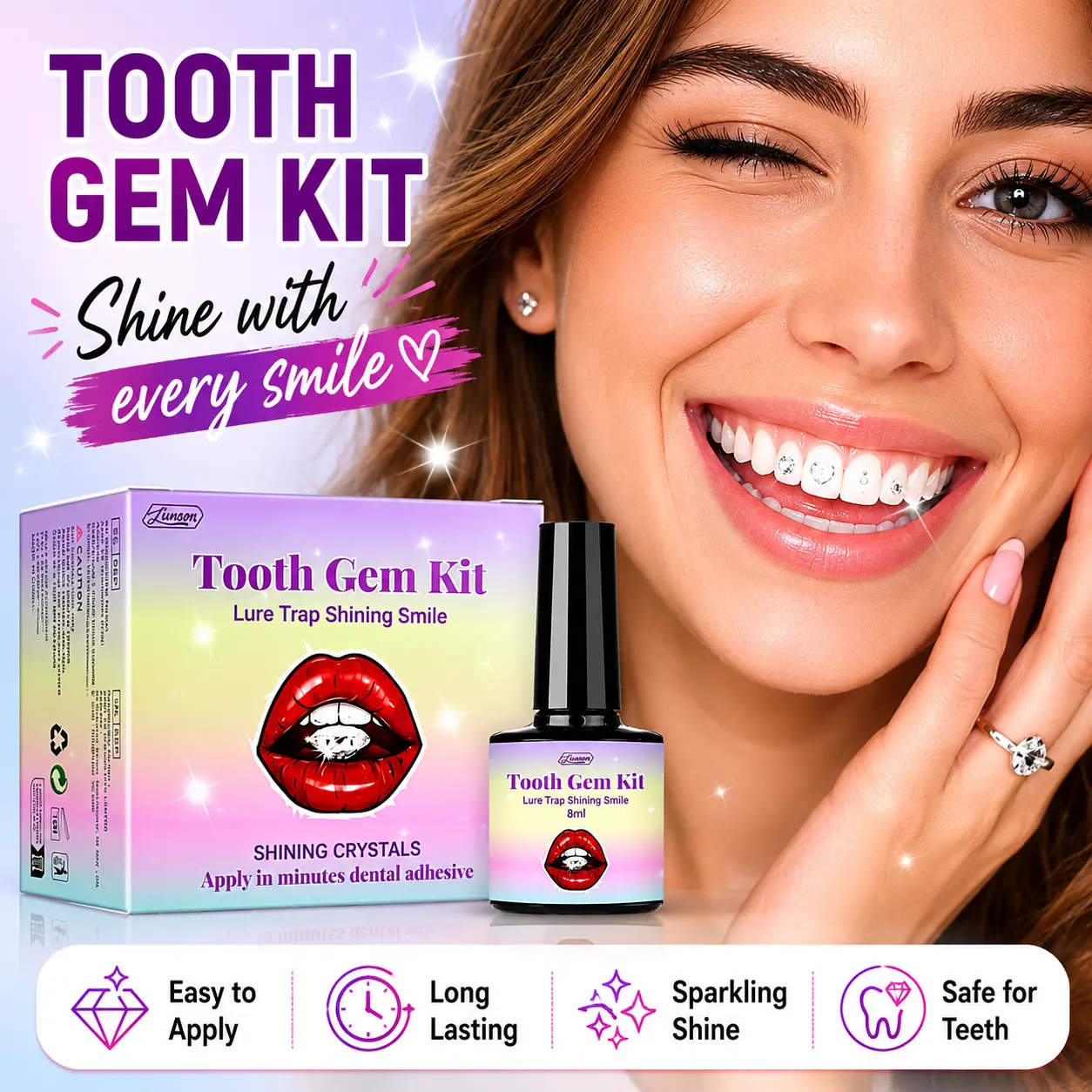 Complete DIY Dental Gem Set with Easy-Apply Sparkling Gems for a Shiny Smile, Teeth Accessory for Parties and Festivals, Tooth Gem Kit