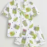 Women's 2-Piece Pajama Set Pjs, Acid Pickle Theme Print, Casual Fitted Sleepwear, Loungewear, Comfortable Short Sleeve Top & Elastic Shorts, All Seasons, Printed Sleepwear Set