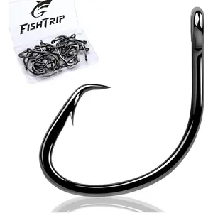 Circle Hooks Saltwater for Catfish - 25pcs Offset 3X Strong Fishing Hook Wide Gap for Live Bait,Size 2 1 1/0 2/0 3/0 4/0 5/0 6/0 7/0 8/0 9/0 10/0 12/0