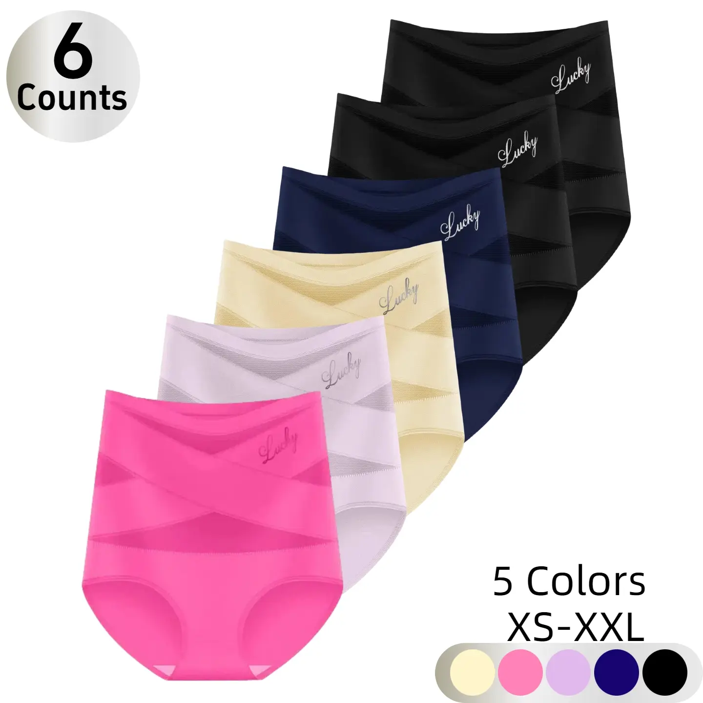6 pcs-2 Black 1 Blue 1 Beige 1 Purple 1 Pink