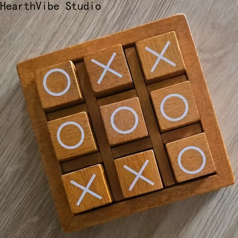 Wooden Tic-Tac-Toe (XO) Strategy Board Game, 2-Player Educational Tabletop Toy for Kids, Family Fun Game for Focus & Logical Thinking Training Parent-Child Interaction, Strategy Board Games