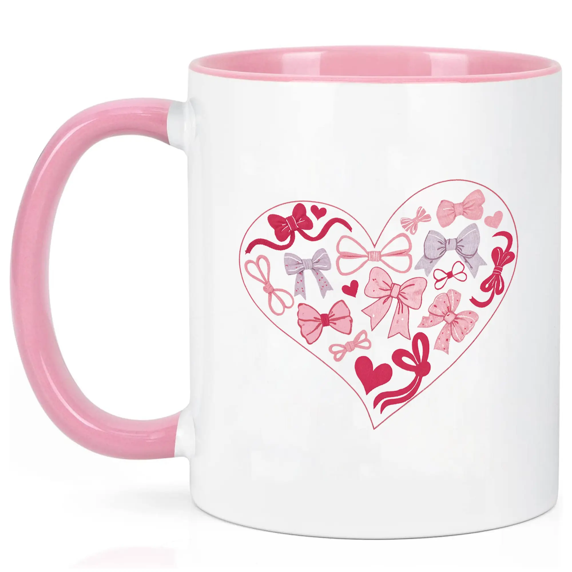 Coquette Bow Valentine Ceramic Mug, Sweet Heart Valentine Coffee Mug, Coquette Lovely Bows Tea Cup, Valentine's Day Gift For Her