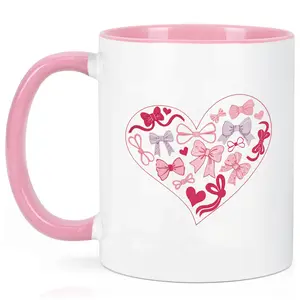 Coquette Bow Valentine Ceramic Mug, Sweet Heart Valentine Coffee Mug, Coquette Lovely Bows Tea Cup, Valentine's Day Gift For Her