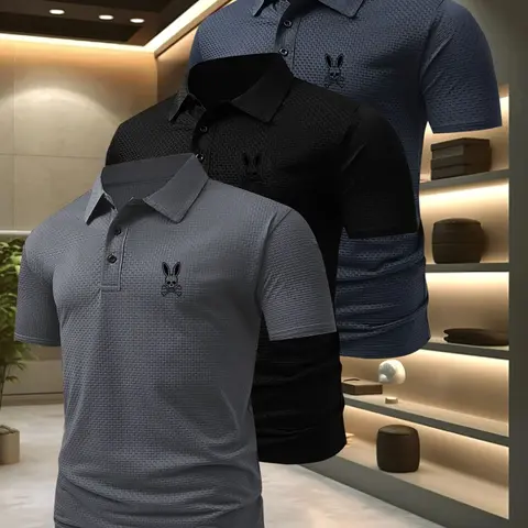 Men's Golf Polo Shirt Set, Golfing Shirts, Golfing Apparel, Athletic Fit Shirts, Quick-Dry Casual Fitted Tops, Comfortable Sportswear, Ideal for Everyday Wear