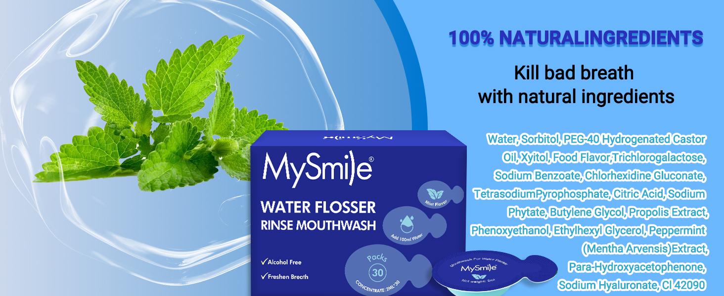 MySmile Concentrated Mouthwash for Water Flosser, Travel Mouth Wash Portable Packets, Care Oral Rinse, Alcohol & Fluoride Free(30 Uses, 0.06 fl oz) Mint Storage MySmile Concentrated Mouthwash for Water Flosser, Travel Mouth Wash Portable Packets, Care Oral Rinse, Alcohol & Fluoride Free(30 Uses, 0.06 fl oz) Mint Storage