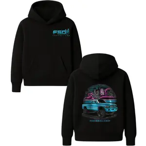 FSD Diesel Neon Truck Hoodie – Black Automotive Graphic Pullover Featuring Blue Diesel Pickup with Turbo Engine Artwork, Streetwear Hoodie for Truck & Diesel Fans