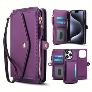 [LX]For IPhone 16e/ 16/ 15/ 14/ 13/ 12/ 11 Pro Max Wallet Case For Women, Support Wireless Charging With Blocking Card Holder, Wallet Detachable Magnetic Phone Case Crossbody Strap
