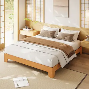 Minimalist Wooden Platform Bed Frame with Strong Wooden and Metal Slats Noise Free Underbed Storage Easy Assembly No Box Spring Needed Ideal for Modern Bedrooms Twin XL Full Queen King Size