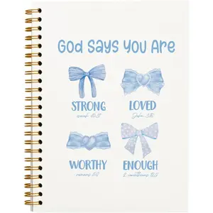 Blue Bow  Notebook, Journal for Teen Girls, God Says You are Christian Notebook Journal for Women, BibleStudy Notebook, 5.5x8.3 (Blue)