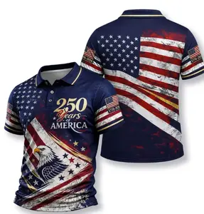 250th Anniversary USA Polo Shirt 1776-2026 Menswear Streetwear Years Of Freedom Button Shirt, Patriotic Eagle, Statue Of Liberty, US Flag Shirt