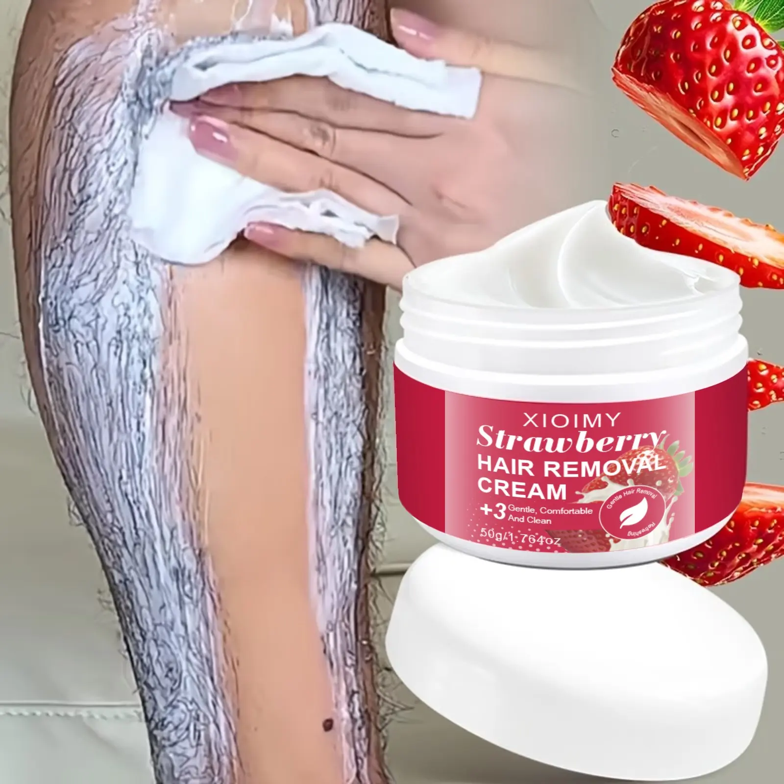 50g Strawberry Fast-Acting Hair Removal Wax, Gentle Pain-Free Formula with No Irritation, Thoroughly Removes Chest, Leg and Arm, Body Hair Remover, Home Hair Removal, Hair Removal Solution
